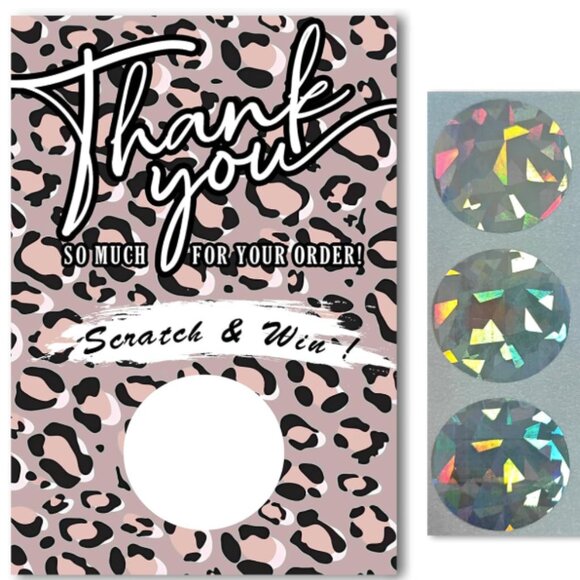 30 PCS - 3.5x2.5 Leopard Thank You Cards w/ Scratch Off Stickers - Picture 1 of 2